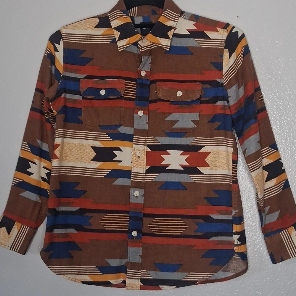 GAP Boys Kids Southwest Carpenter Button Down Shirt Rich Ginger Rodeo Size L (10